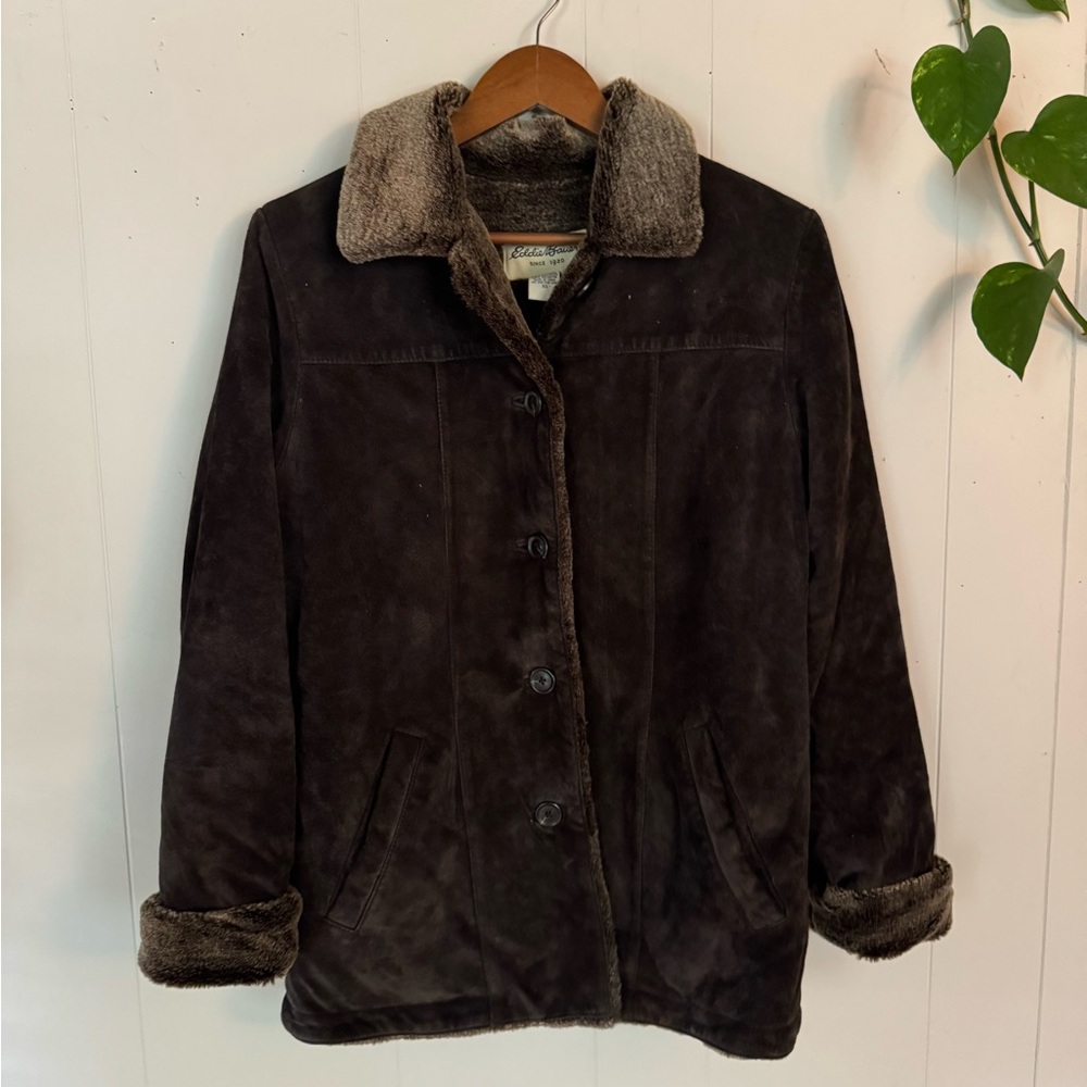 Eddie Bauer Dark Brown Teddy Jacket with Faux Fur Trim
